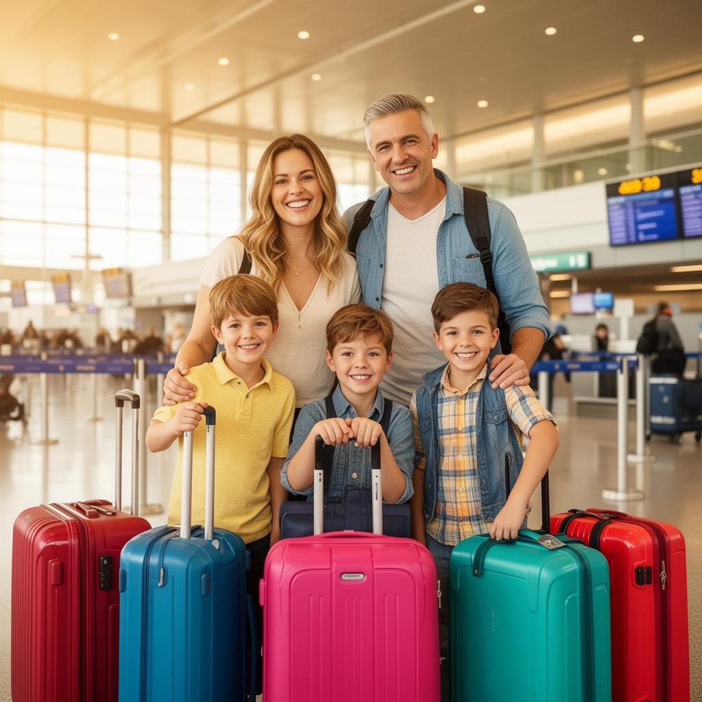 Happy family ready for travel
